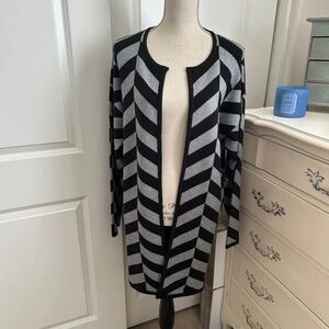 Tahari Black and Gray Striped Cardigan